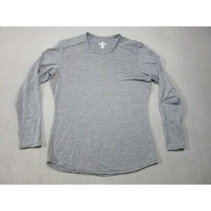 Segments Top Women Large Gray Merino Wool  Long Sleeve Striped Base Layer